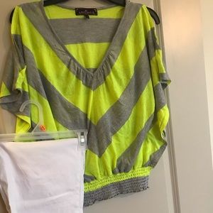 Neon chevron cold shoulder top